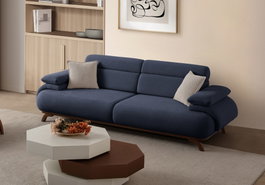 Atelier Del Sofa Bonjo Walnut - Sofá de 3 Plazas Azul Marino